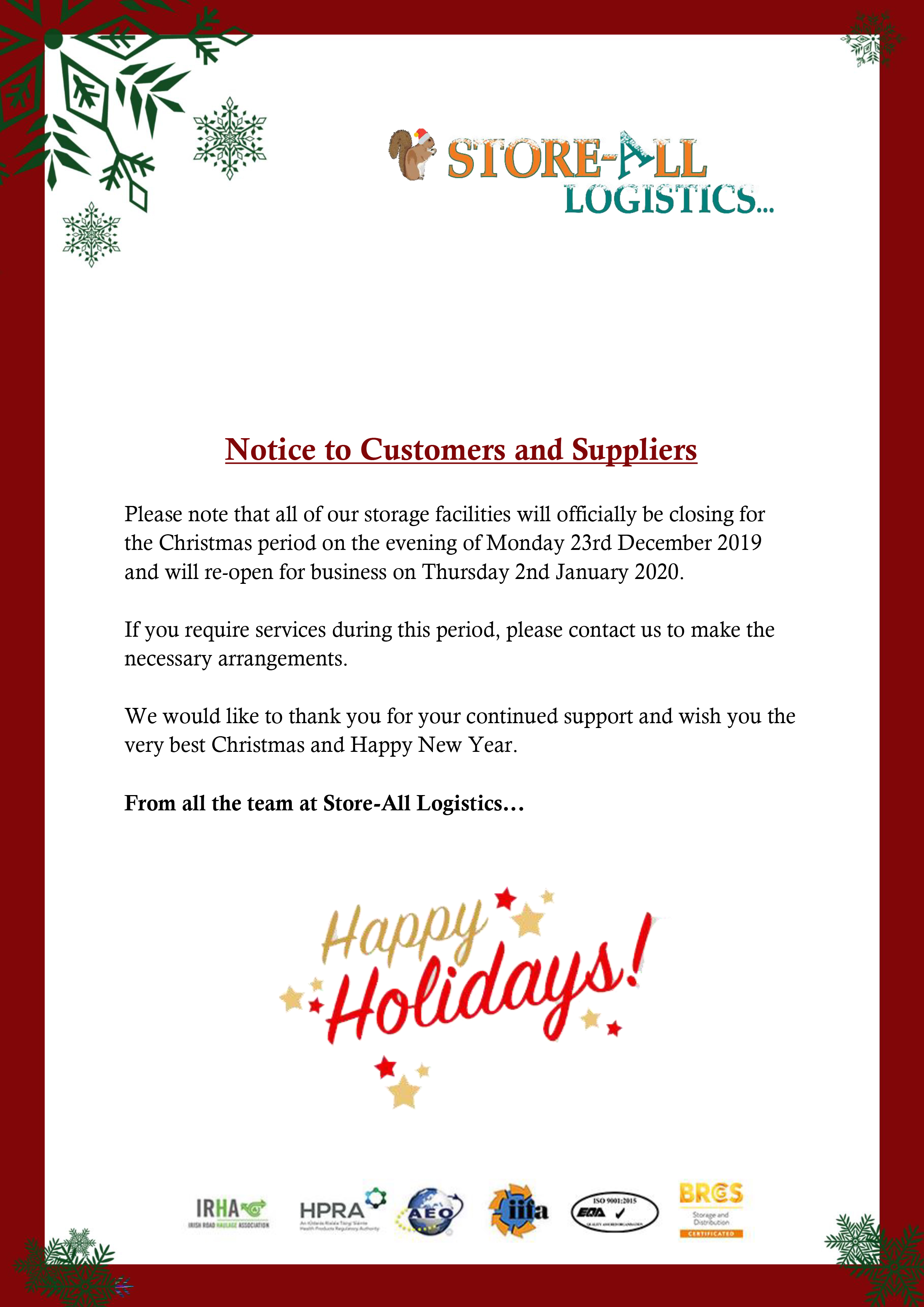 Christmas Opening Hours